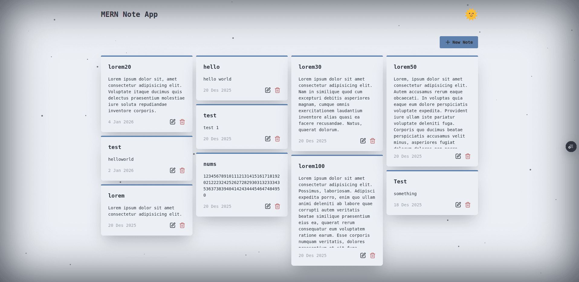 Screenshot of MERN Notes App