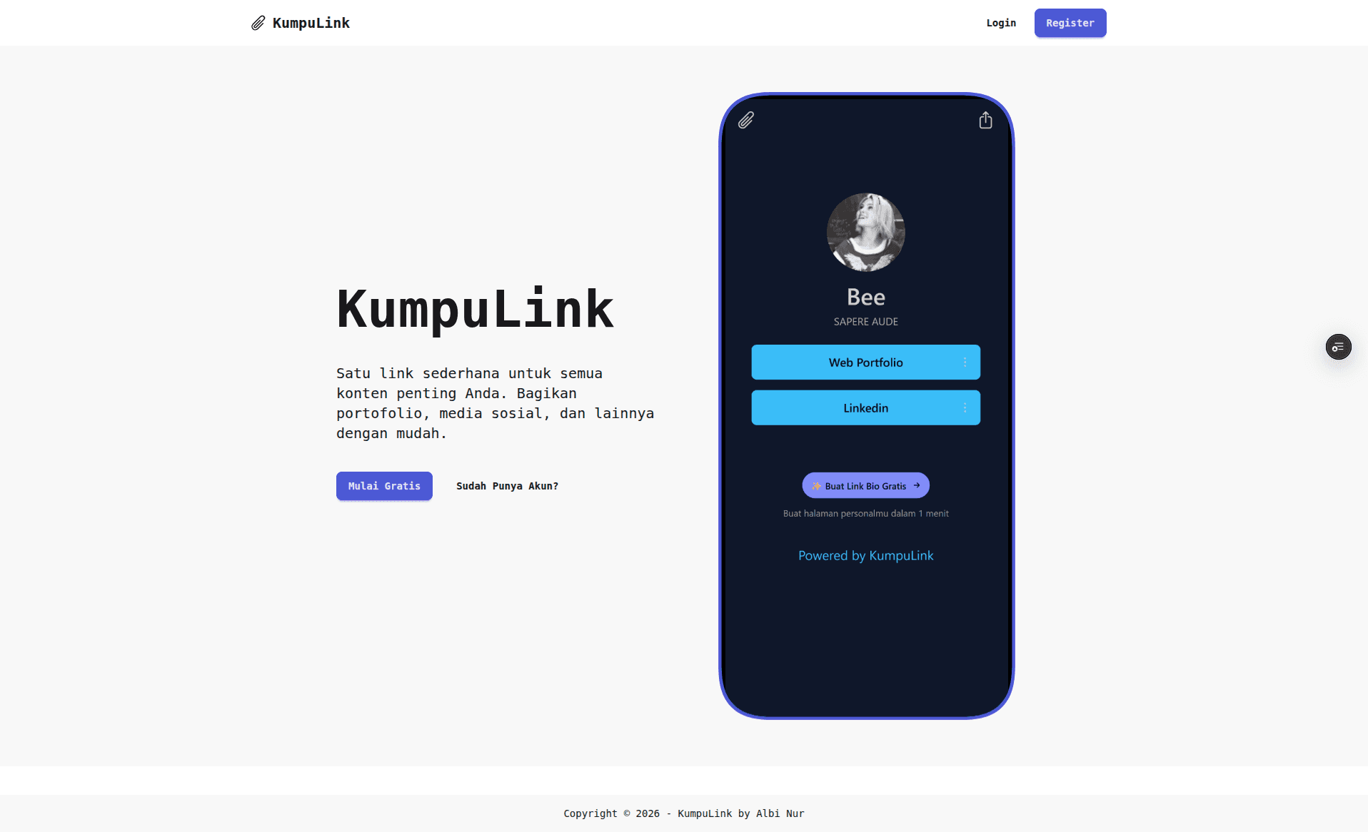 Screenshot of Kumpulink - Link-in-Bio SaaS App